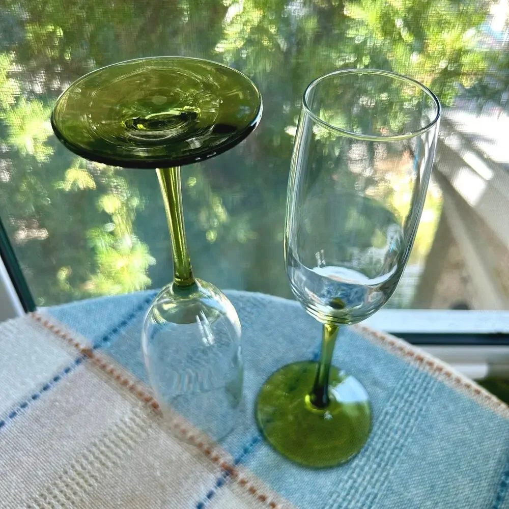 Set of 2 Pier 1 Pantiago Olive Green Champagne Flutes 9.25”